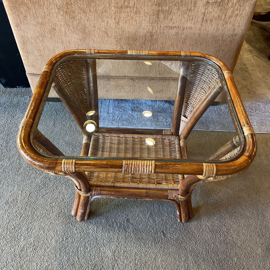 Woven Bamboo Glass Top Side Table C SIDE TABLES