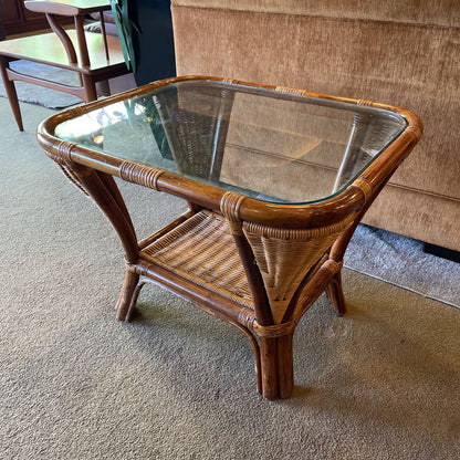 Woven Bamboo Glass Top Side Table C SIDE TABLES