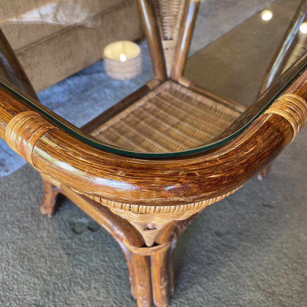 Woven Bamboo Glass Top Side Table C SIDE TABLES