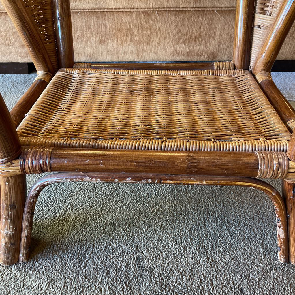 Woven Bamboo Glass Top Side Table C SIDE TABLES