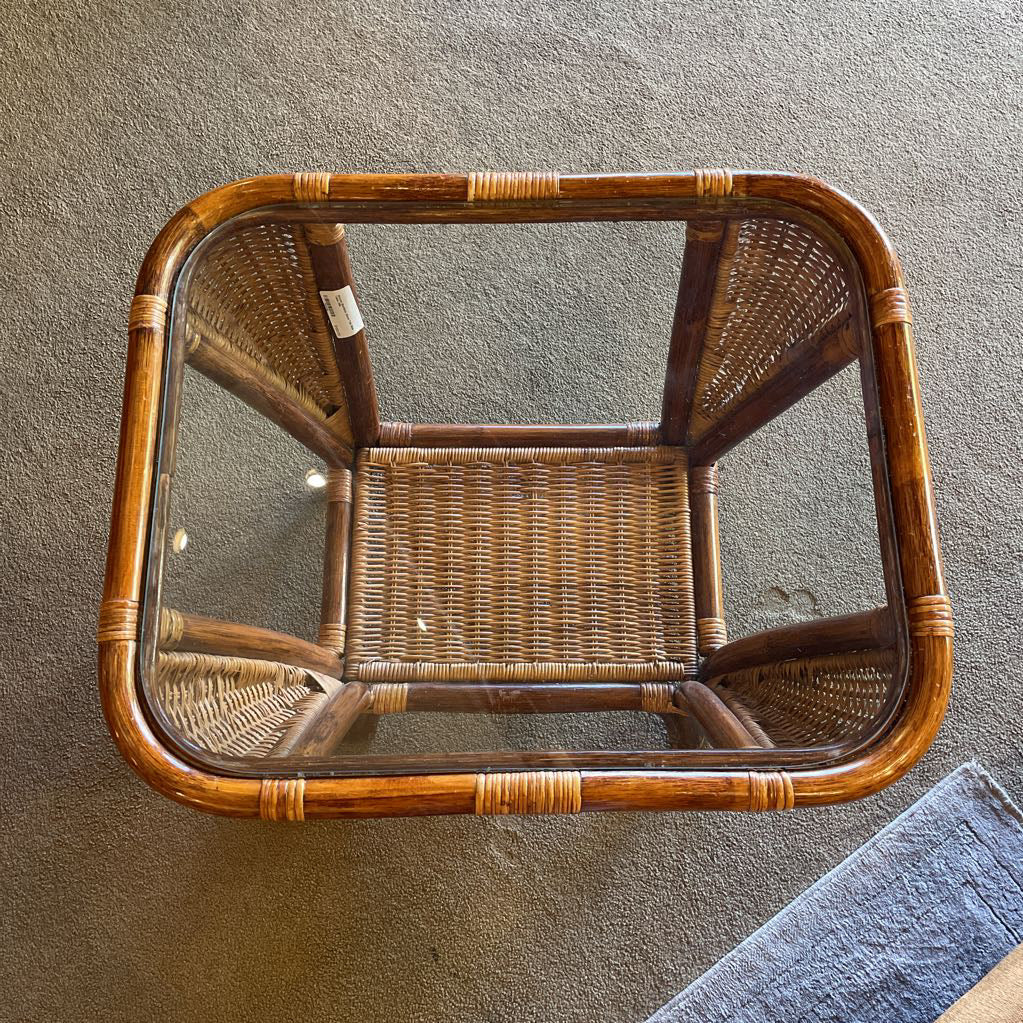 Woven Bamboo Glass Top Side Table C SIDE TABLES
