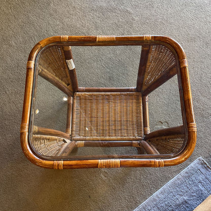 Woven Bamboo Glass Top Side Table C SIDE TABLES