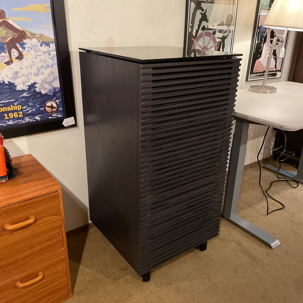 BDI Narrow Black Slatted Front Media Cabinet