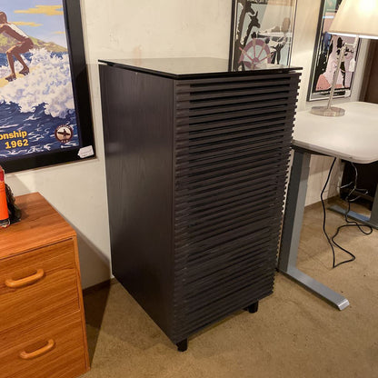 BDI Narrow Black Slatted Front Media Cabinet