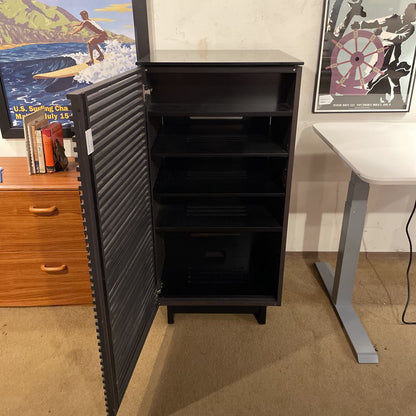 BDI Narrow Black Slatted Front Media Cabinet