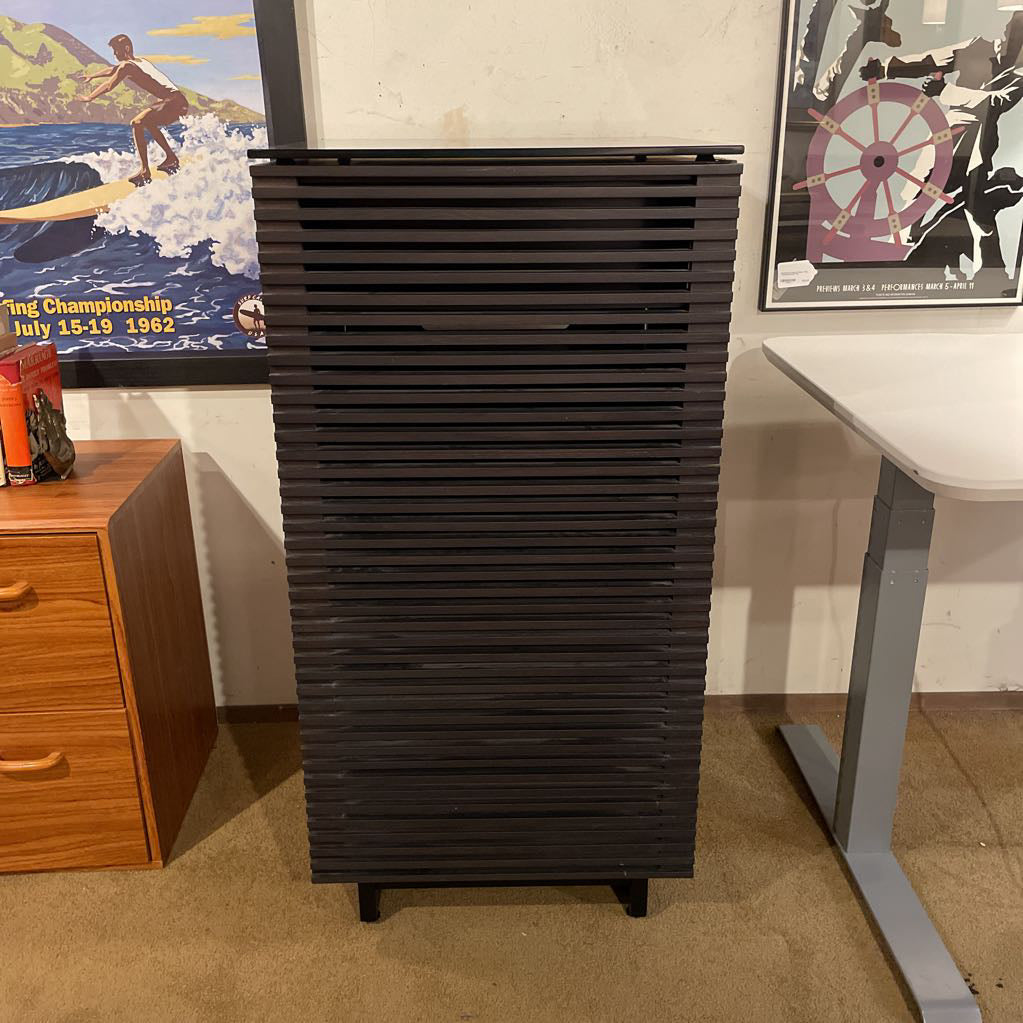 BDI Narrow Black Slatted Front Media Cabinet