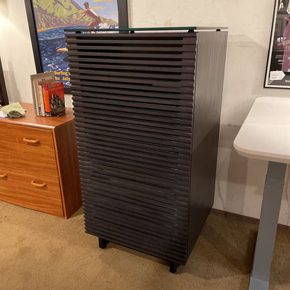 BDI Narrow Black Slatted Front Media Cabinet