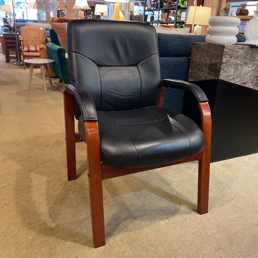 Faux Black "Leather" Wood Framed Office / Accent Chair