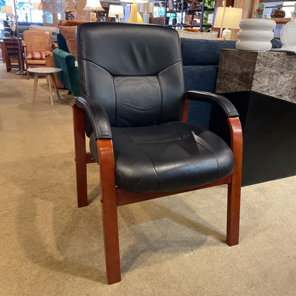Faux Black "Leather" Wood Framed Office / Accent Chair