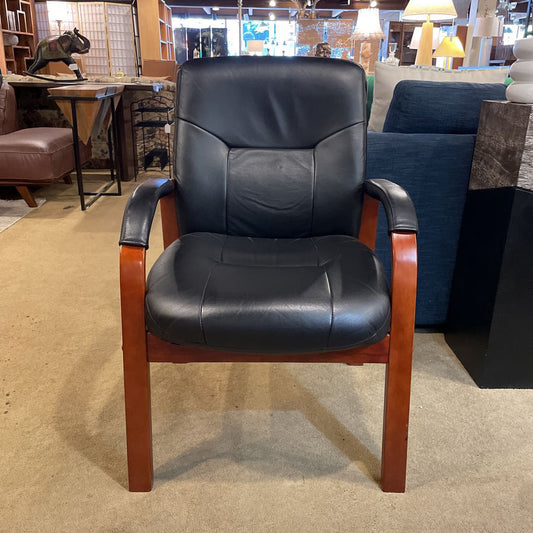 Faux Black "Leather" Wood Framed Office / Accent Chair