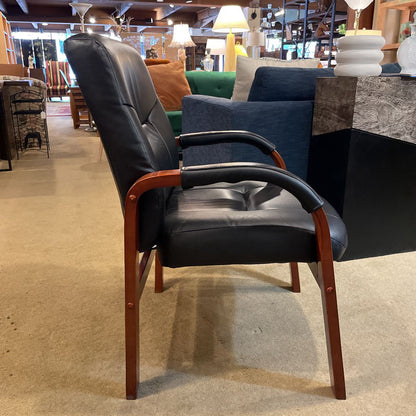 Faux Black "Leather" Wood Framed Office / Accent Chair