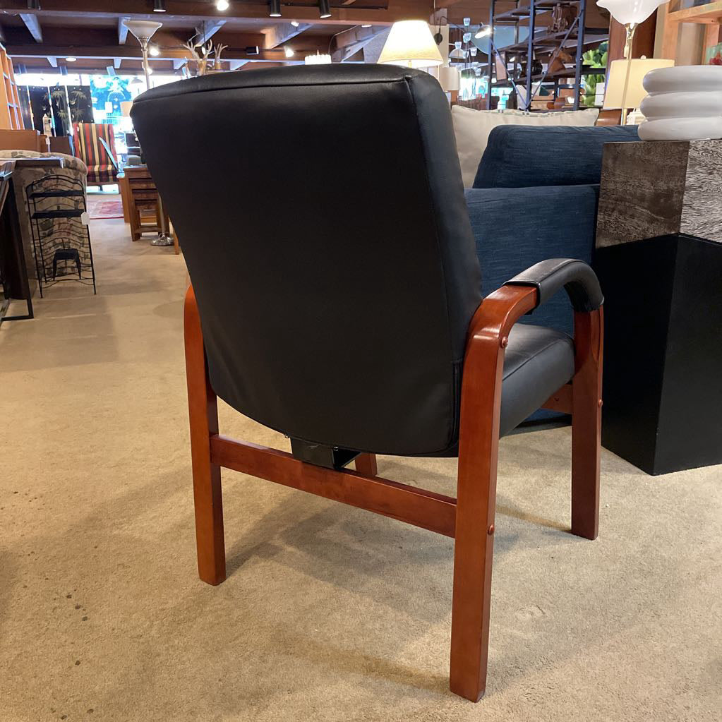 Faux Black "Leather" Wood Framed Office / Accent Chair