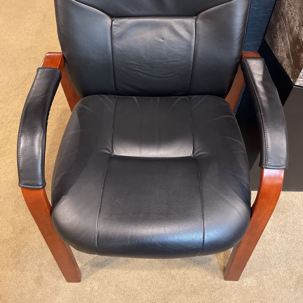 Faux Black "Leather" Wood Framed Office / Accent Chair