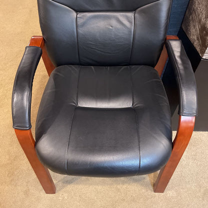 Faux Black "Leather" Wood Framed Office / Accent Chair