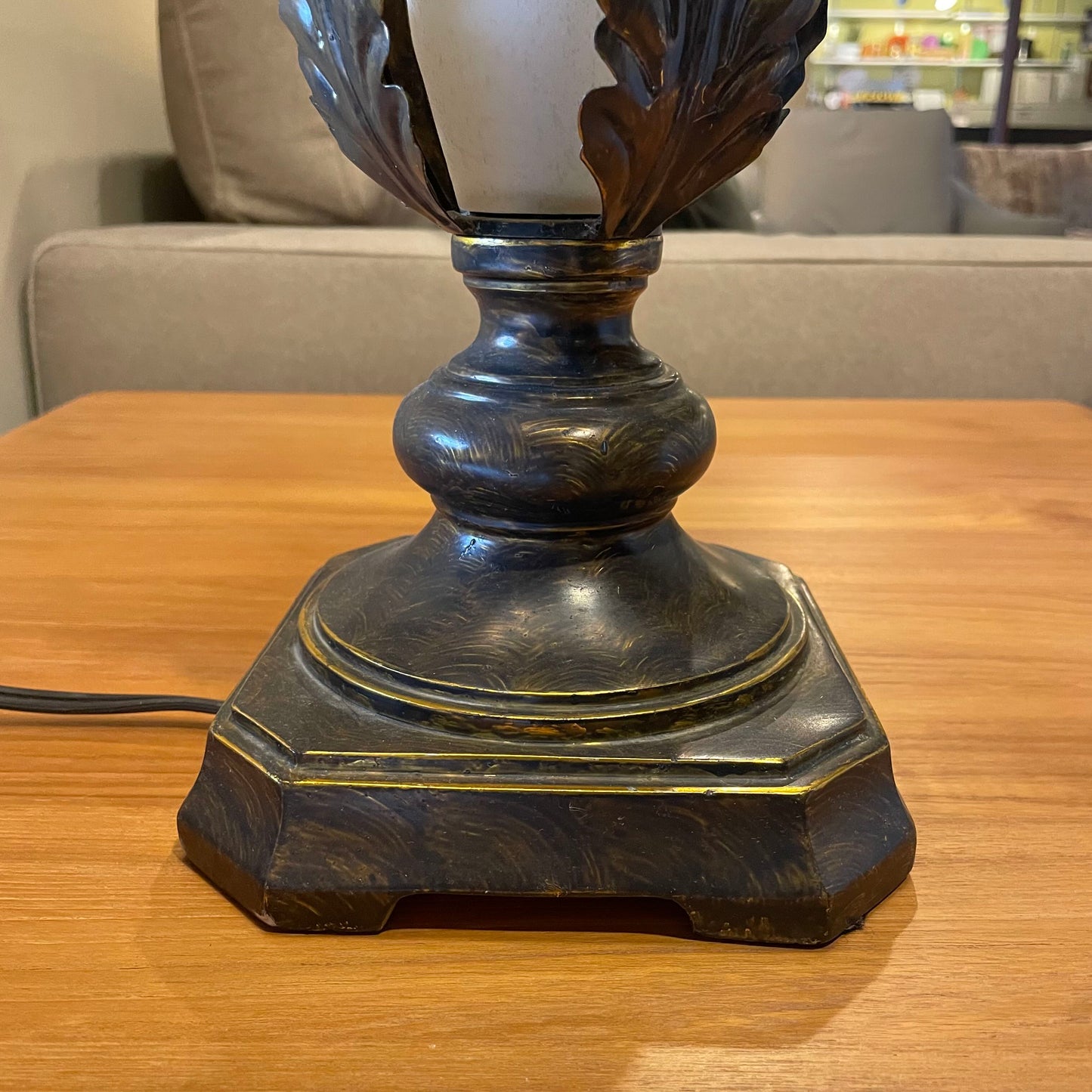Frosted Glass & Bronze Lamp w/ Beaded Shade