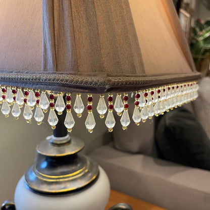 Frosted Glass & Bronze Lamp w/ Beaded Shade