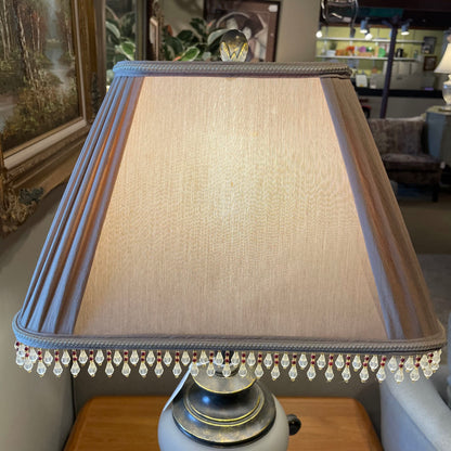 Frosted Glass & Bronze Lamp w/ Beaded Shade