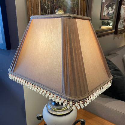 Frosted Glass & Bronze Lamp w/ Beaded Shade