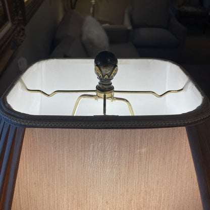 Frosted Glass & Bronze Lamp w/ Beaded Shade