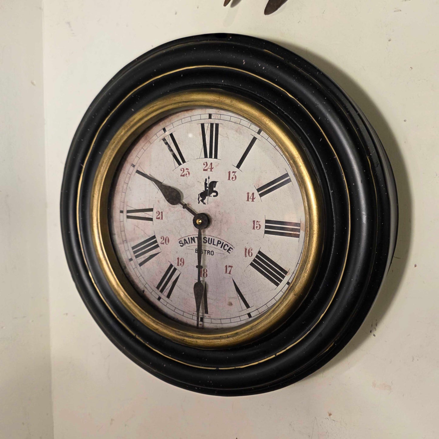 Saint Sulpice Bistro Black & Gold Frame Round Wall Clock