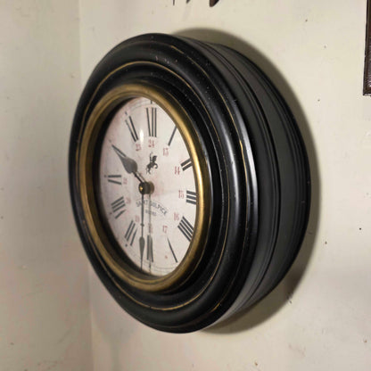 Saint Sulpice Bistro Black & Gold Frame Round Wall Clock