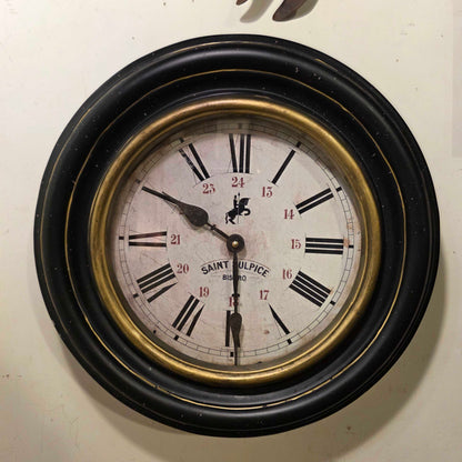 Saint Sulpice Bistro Black & Gold Frame Round Wall Clock