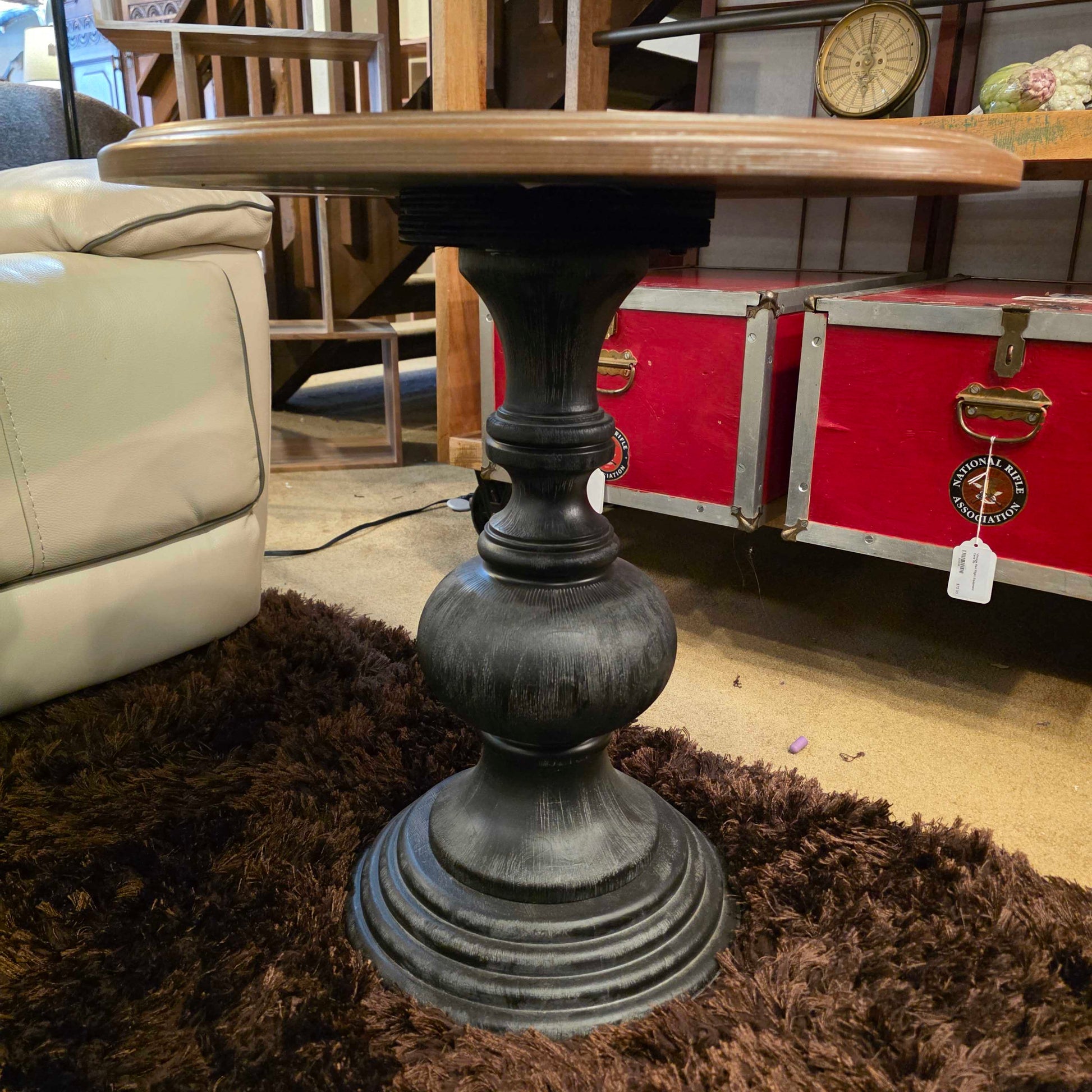 Rustic Circular Book Matched Top Black Base End Table C SIDE TABLES
