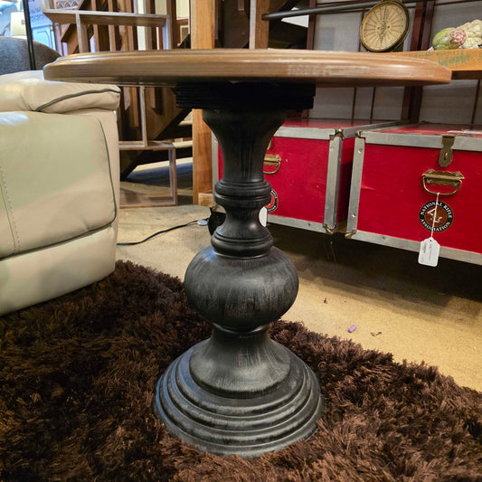 Rustic Circular Book Matched Top Black Base End Table C SIDE TABLES