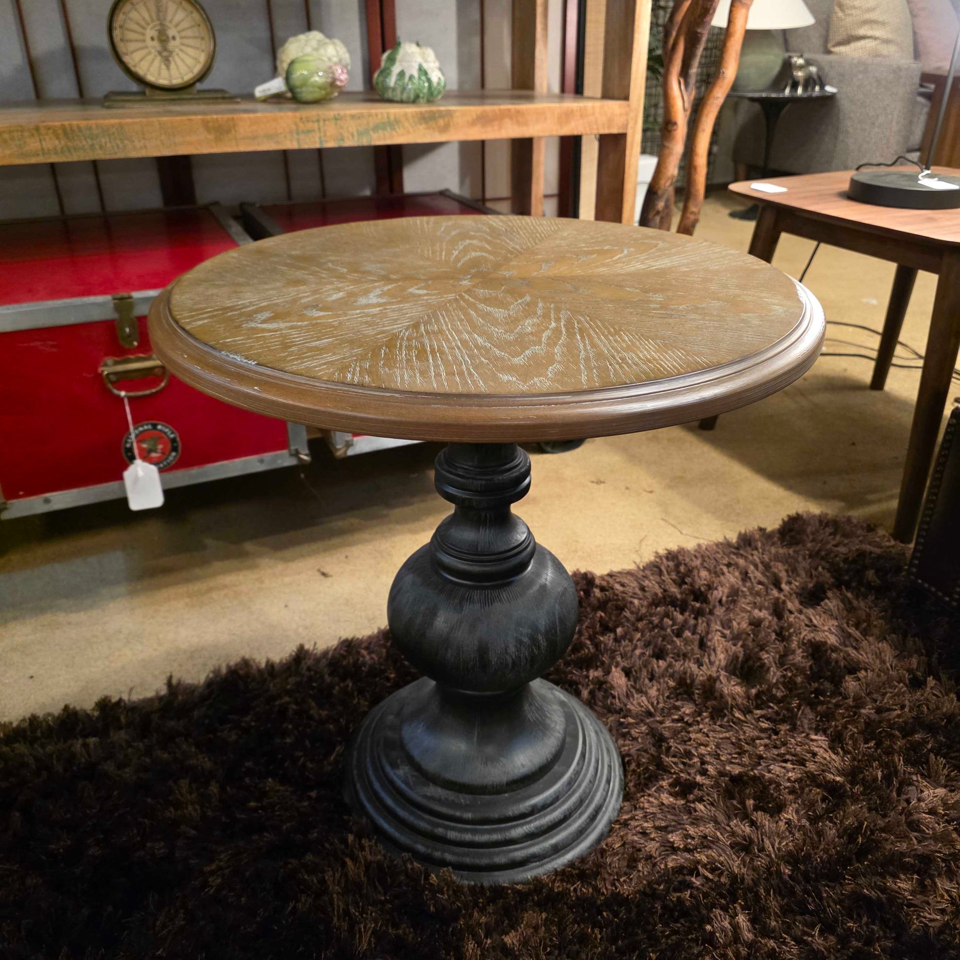 Rustic Circular Book Matched Top Black Base End Table C SIDE TABLES