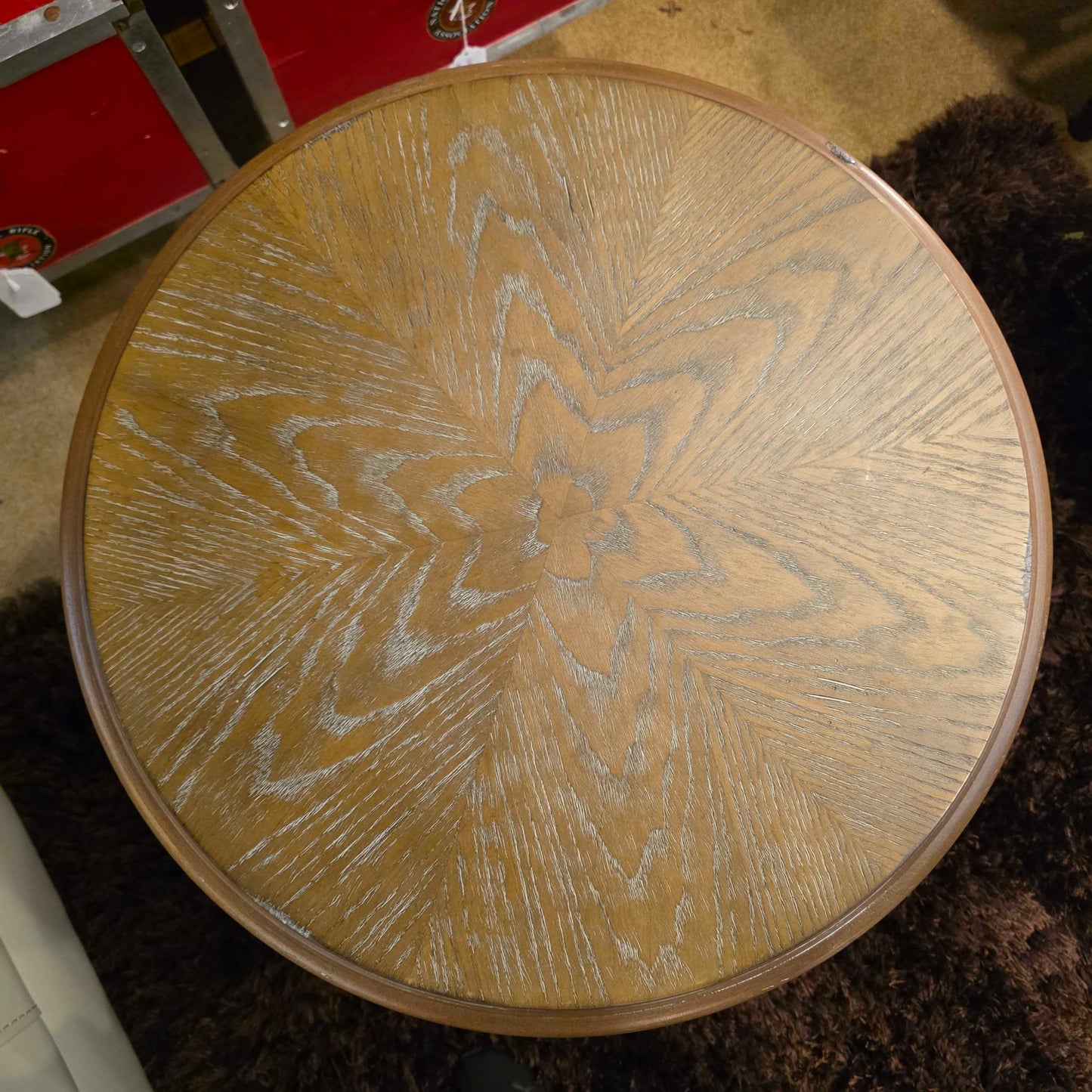 Rustic Circular Book Matched Top Black Base End Table C SIDE TABLES