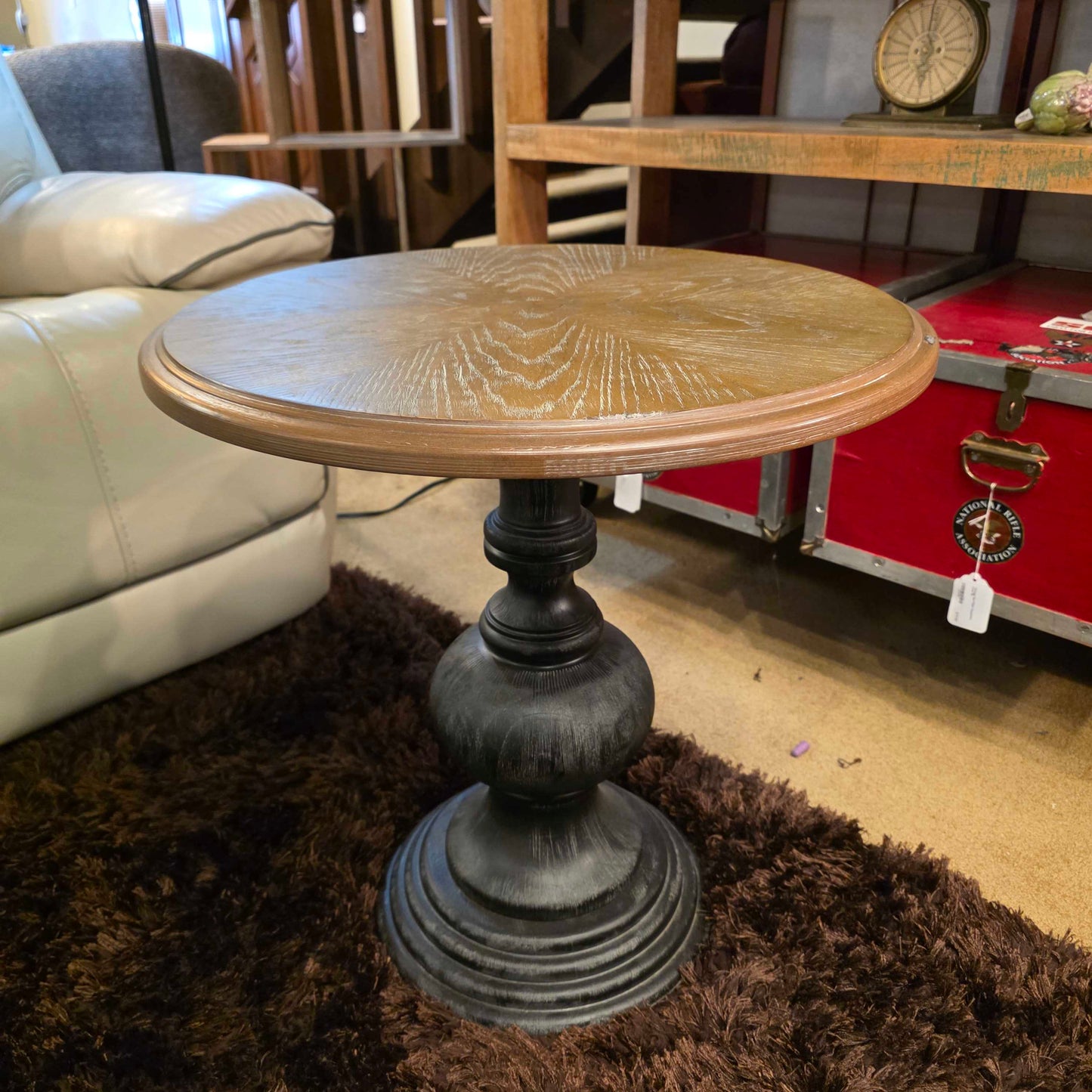 Rustic Circular Book Matched Top Black Base End Table C SIDE TABLES