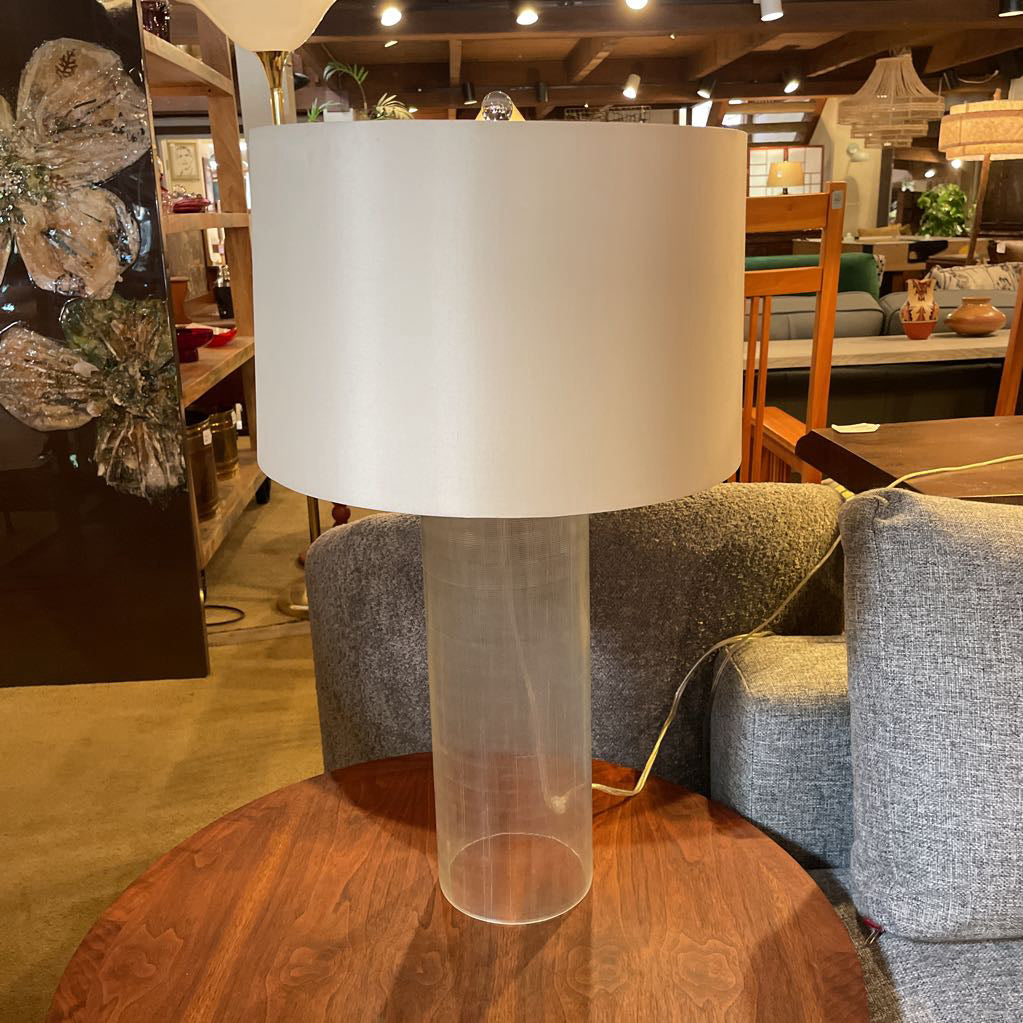 Tall Cylindrical Etched Glass Lamp