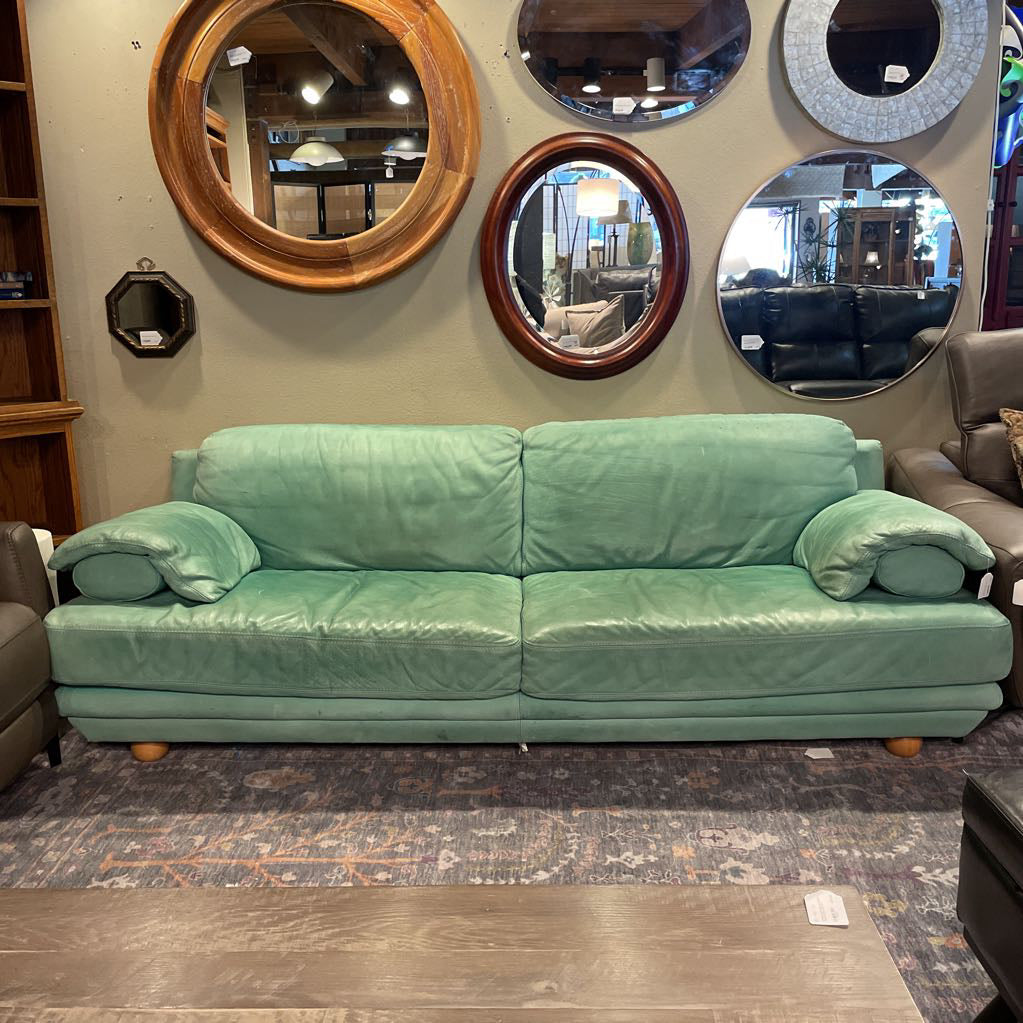 Green 2 Seat Leather Sofa (as is)