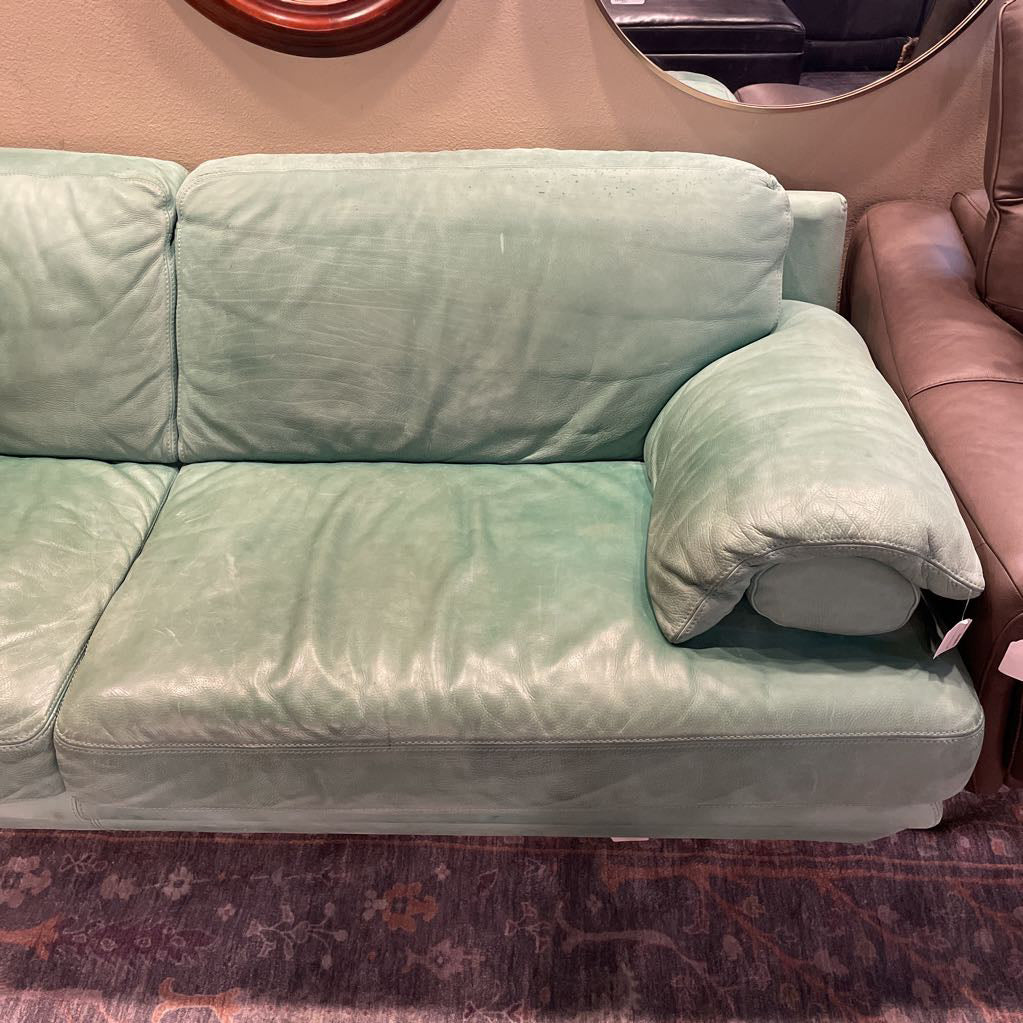 Green 2 Seat Leather Sofa (as is)