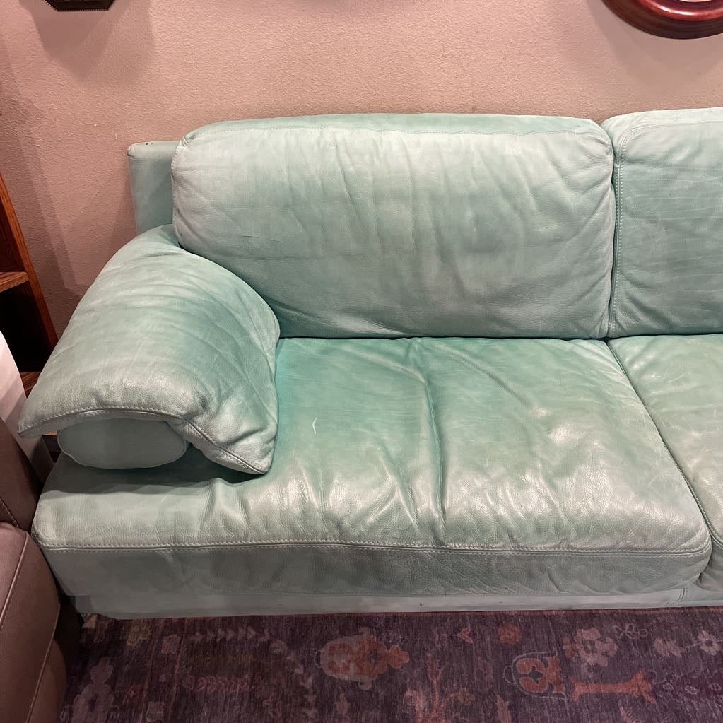 Green 2 Seat Leather Sofa (as is)