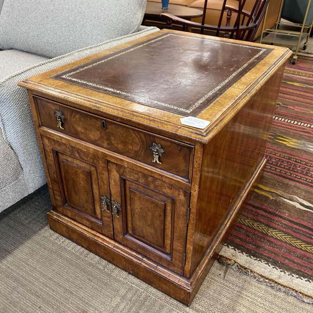 Large French Burl Leather Top Side Cabinet (AS IS)