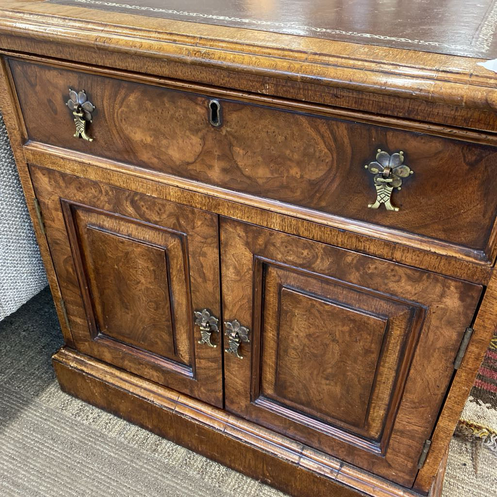 Large French Burl Leather Top Side Cabinet (AS IS)