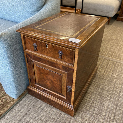 French Burl Leather Top Side Cabinet (AS IS)