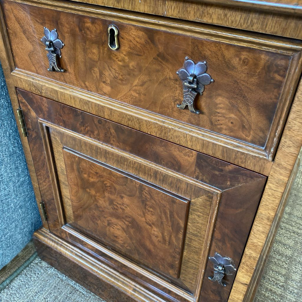 French Burl Leather Top Side Cabinet (AS IS)