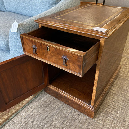 French Burl Leather Top Side Cabinet (AS IS)
