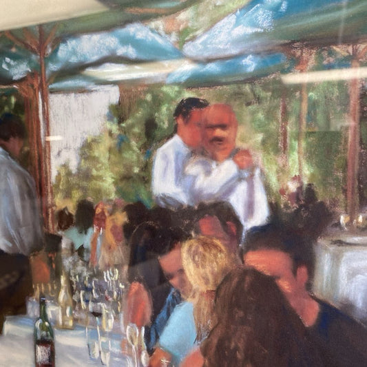 Signed & Numbered Oil Pastel Bistro Scene Print ART