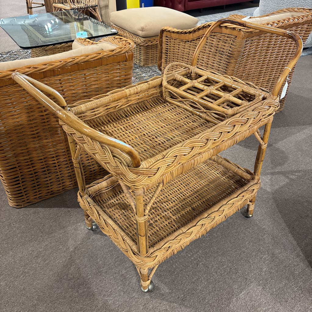 Coastal Rattan Bar Cart w Drink Insert C BAR CARTS