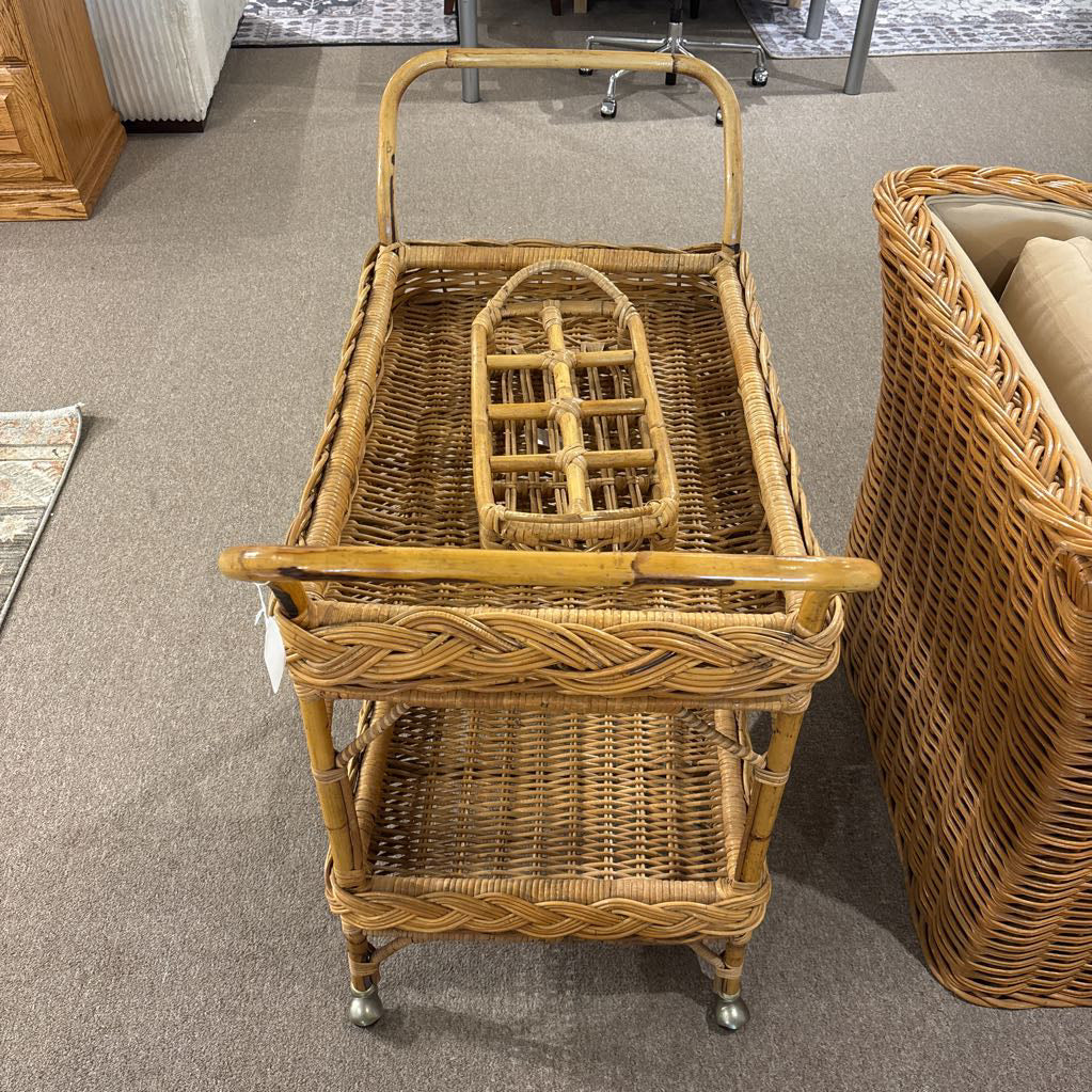 Coastal Rattan Bar Cart w Drink Insert C BAR CARTS