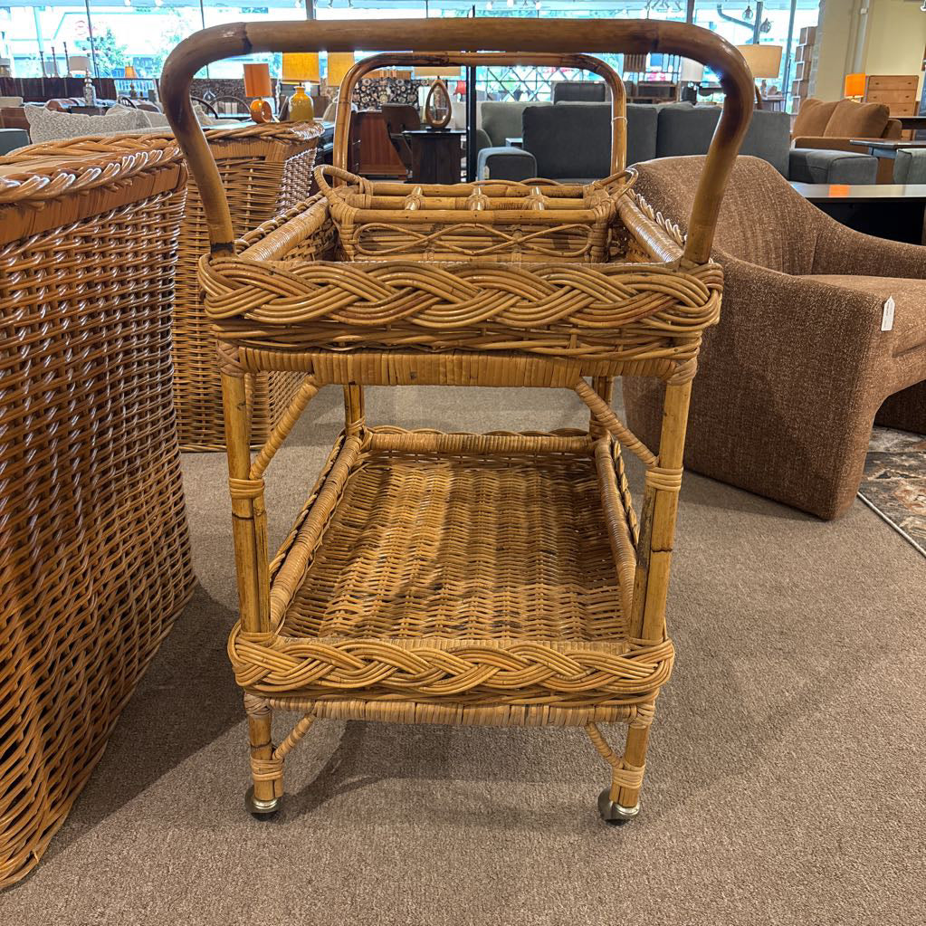Coastal Rattan Bar Cart w Drink Insert C BAR CARTS