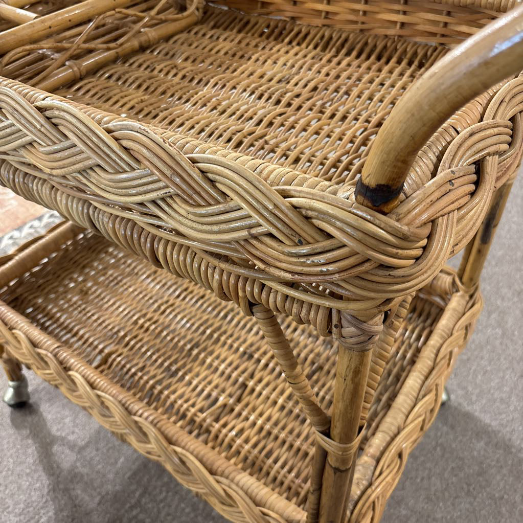 Coastal Rattan Bar Cart w Drink Insert C BAR CARTS