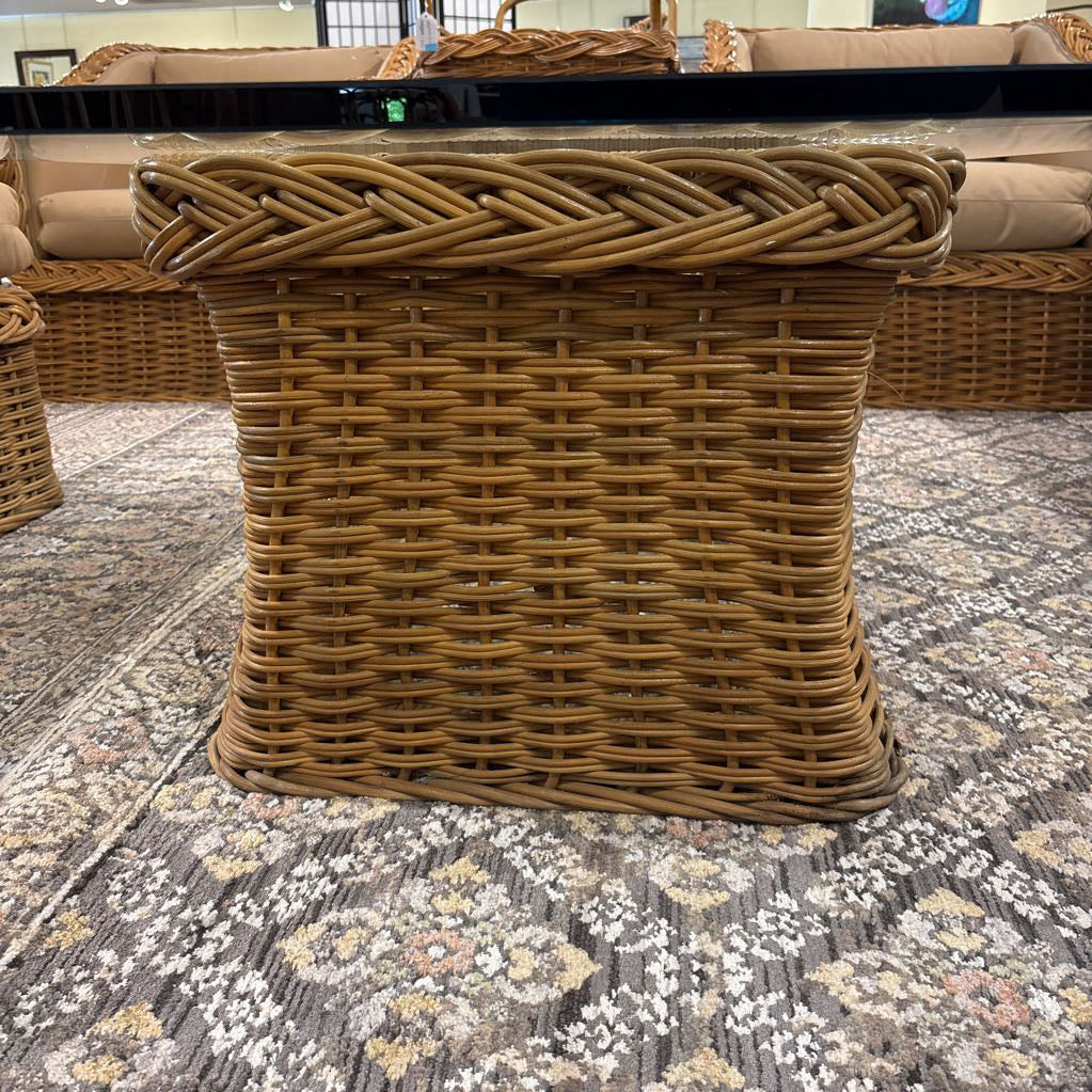 Coastal Rattan Blocky Glass Top Coffee Table C COFFEE TABLES