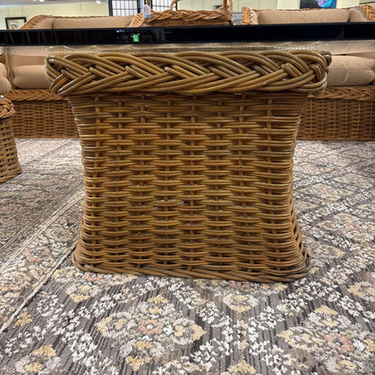 Coastal Rattan Blocky Glass Top Coffee Table C COFFEE TABLES