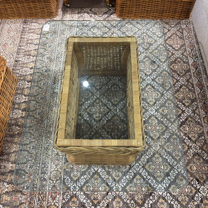 Coastal Rattan Blocky Glass Top Coffee Table