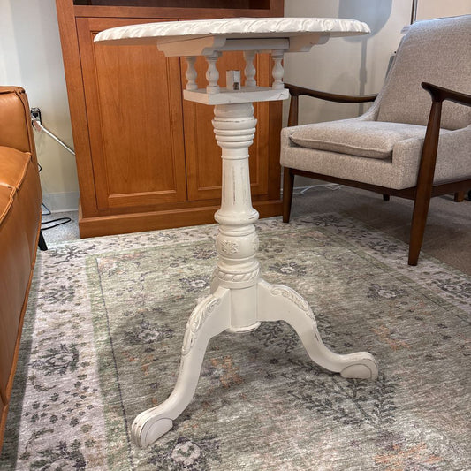 Painted White Pedestal Tall Side Table C SIDE TABLES