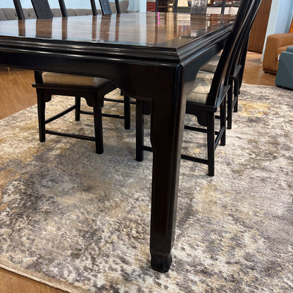 Post Modern Chin Hua Burled Wood & Black Lacquer Dining Table & Set of Chairs